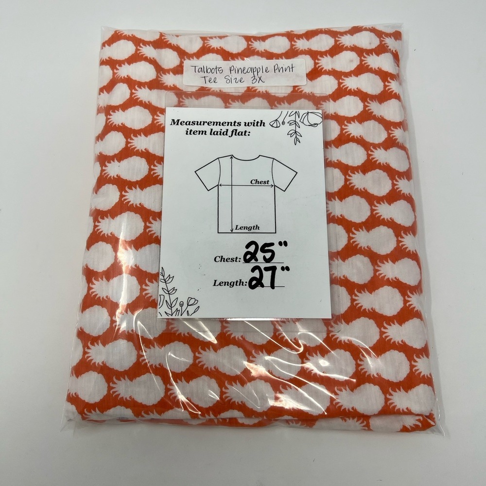 Talbots T-Shirt Women's 3X Pineapple Stripes Graphic Tee Basic Top Orange Navy - Picture 7 of 7